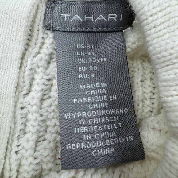 Tahari Kids 3T Cable Knit Sweater Dress Cream Long Sleeve Cotton Blend Bow - Picture 2 of 11